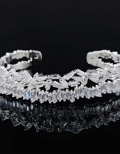 Load image into Gallery viewer, Luxury Double Layer Open Cuff Bracelet with Sparkling Synthetic Zirconia Stones