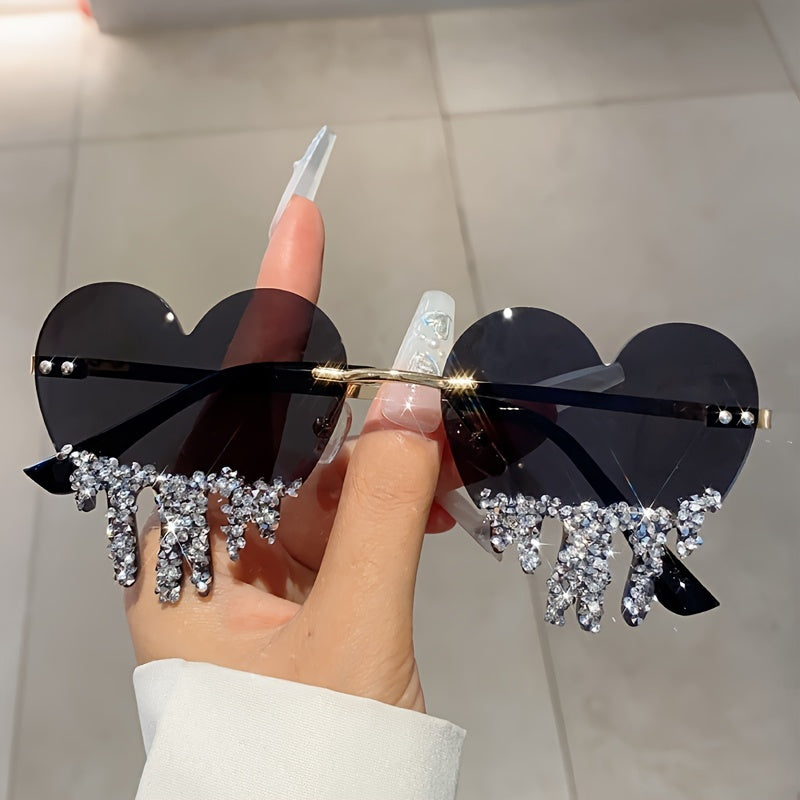 Fashion Women Heart Style Glasses with Decor Frame By Rhinestones New Multicolor Frameless Glasses