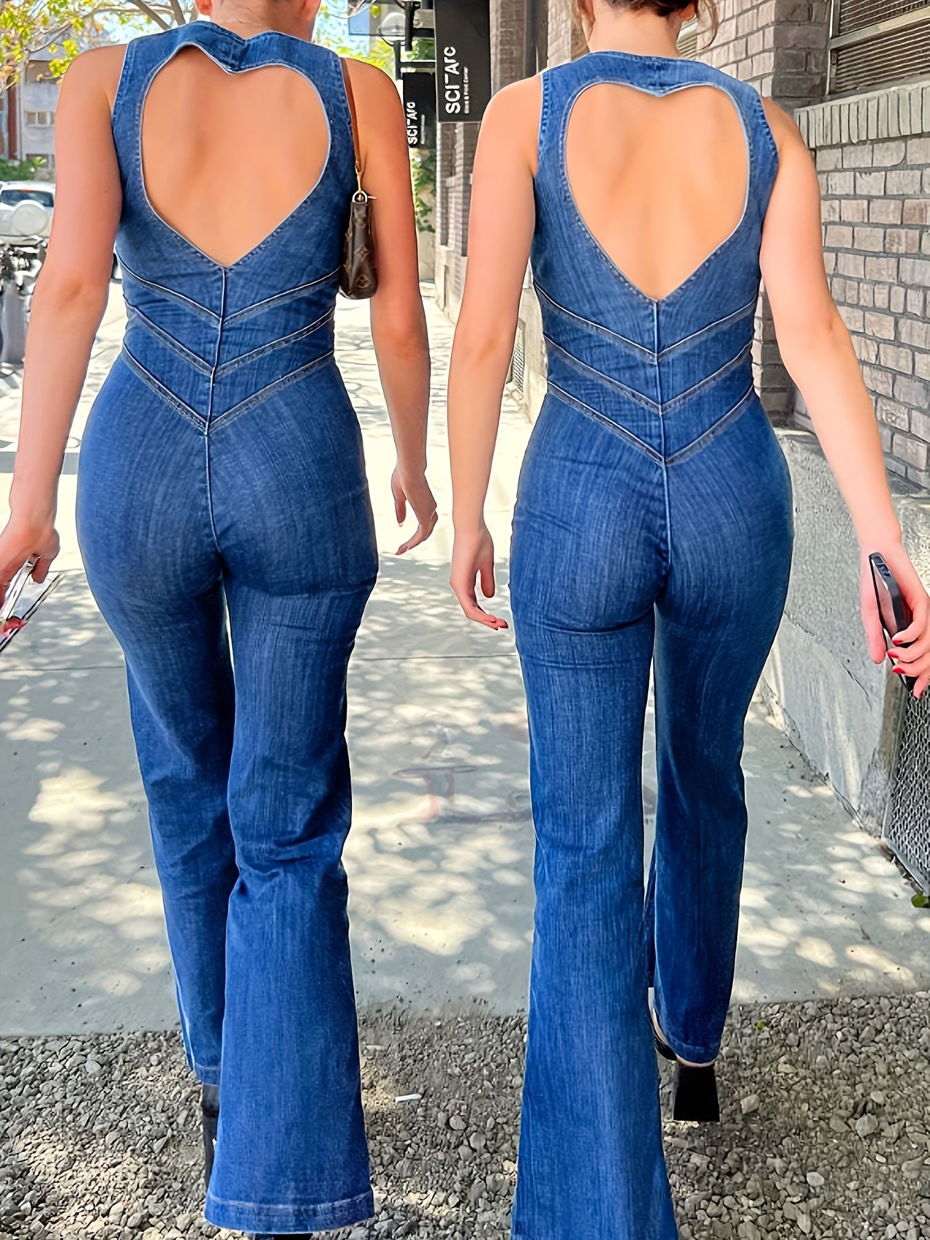 Slim Fit Sleeveless Fashion Street Retro Style High Waist Denim Jumpsuit