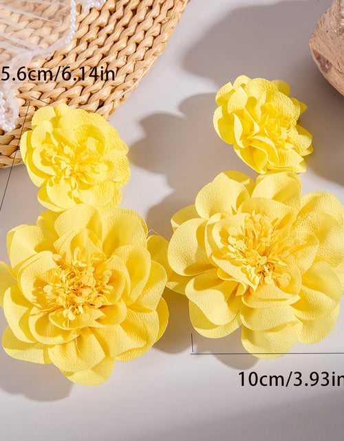 Load image into Gallery viewer, 1 Pair Elegant Large Yellow Floral Drop Earrings for Women - Stylish Polyester Flower Design