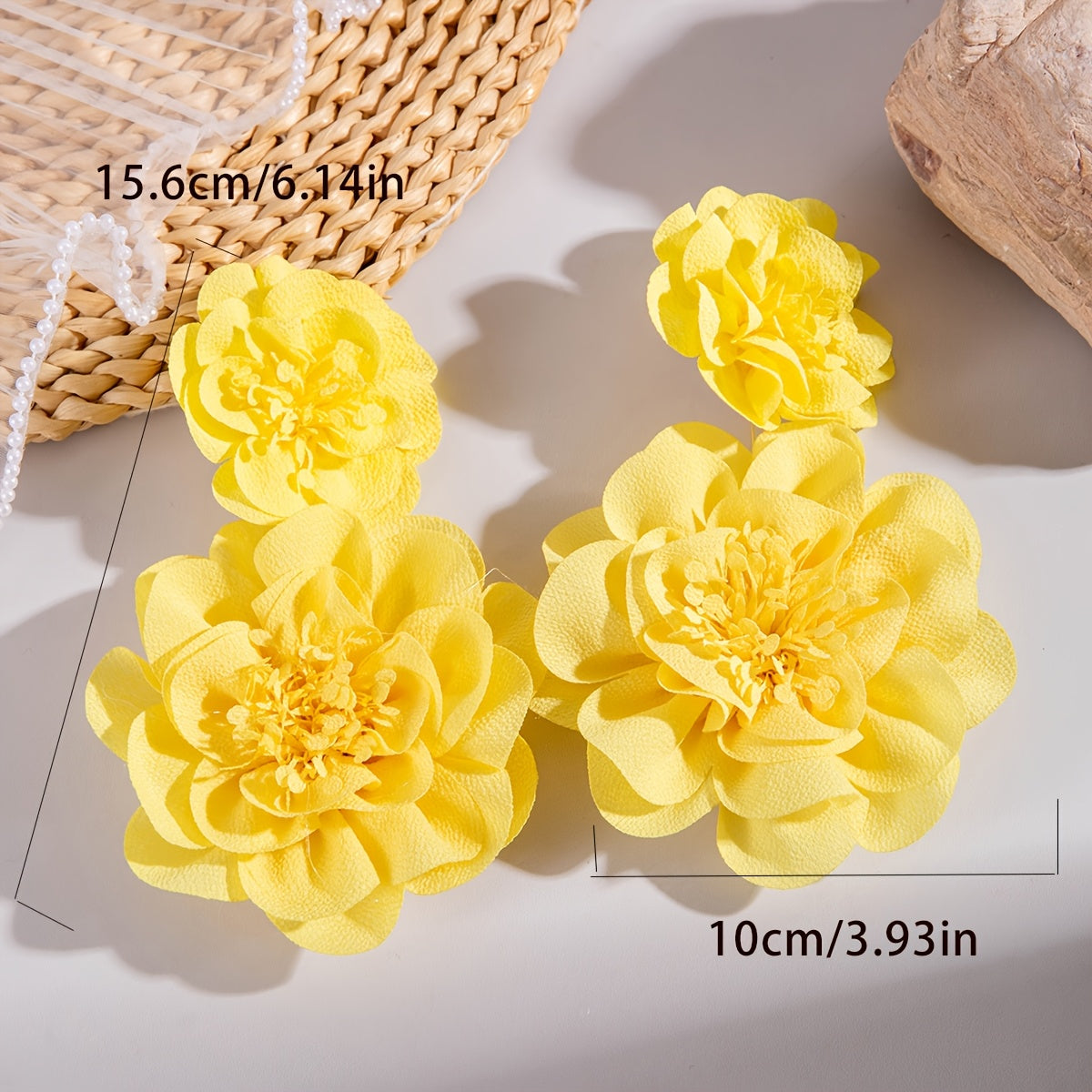 1 Pair Elegant Large Yellow Floral Drop Earrings for Women - Stylish Polyester Flower Design