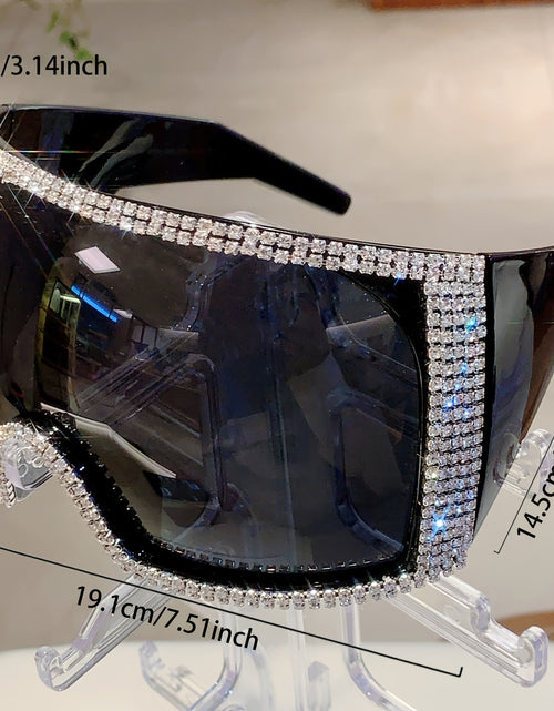 Load image into Gallery viewer, Women Fashion Oversized Glasses with Rhinestone Accents, Black PC Lenses, and Pink Frame - Stylish Futuristic Design and Fashionable Accessory, Fashion Glasses
