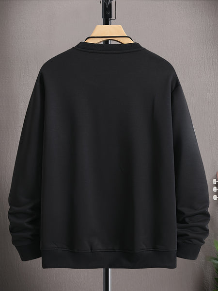 Men's Contrast Abstract Face Pattern round Neck Sweater Hip-hop Retro Street Style  Front Printed Long Sleeve for Autumn Winter