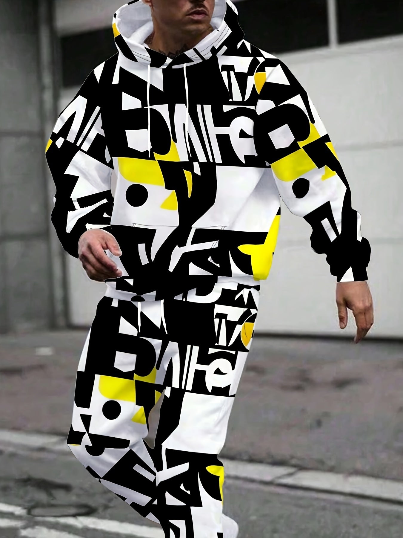 Men's Creative Letter 3D Print Hooded Sweatshirt And Jogger 2pcs Set, Casual Tracksuit For Spring
