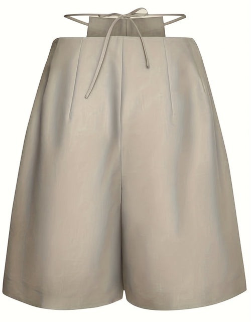 Load image into Gallery viewer, Women's Elegant Low-Rise Tie-Waist Wide Leg Shorts - Beige, Pleated Design, High-Quality Polyester Blend, Machine Washable