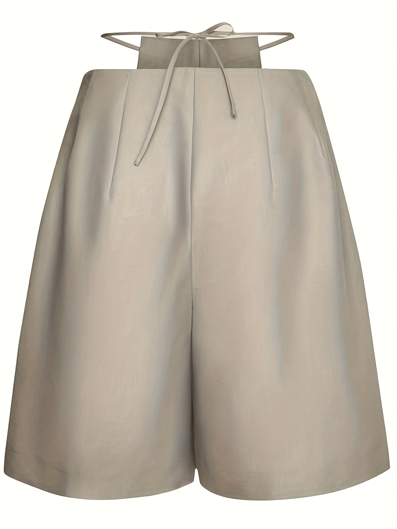 Women's Elegant Low-Rise Tie-Waist Wide Leg Shorts - Beige, Pleated Design, High-Quality Polyester Blend, Machine Washable