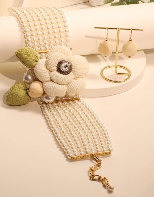 Load image into Gallery viewer, Bohemian Chic Jewelry  Pearl & Beaded Flower Jewelry Set - Multi-Layer Necklace and Earrings with Stainless Steel Posts