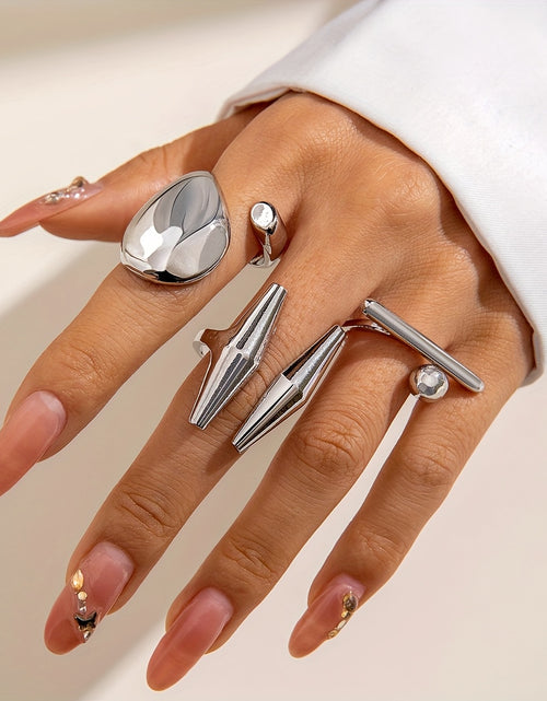 Load image into Gallery viewer, A Set of Three Stylish And Unique Metallic Irregular Liquid Shine Rings