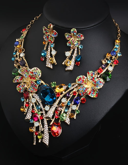 Load image into Gallery viewer, Bohemian Style 3 Piece Set Women Jewelry-Vintage Crystal Flower Necklace with Earrings for Parties and Gifts