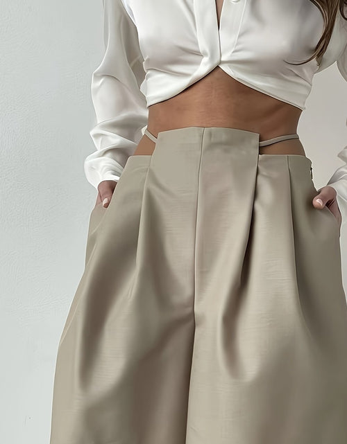 Load image into Gallery viewer, Women's Elegant Low-Rise Tie-Waist Wide Leg Shorts - Beige, Pleated Design, High-Quality Polyester Blend, Machine Washable