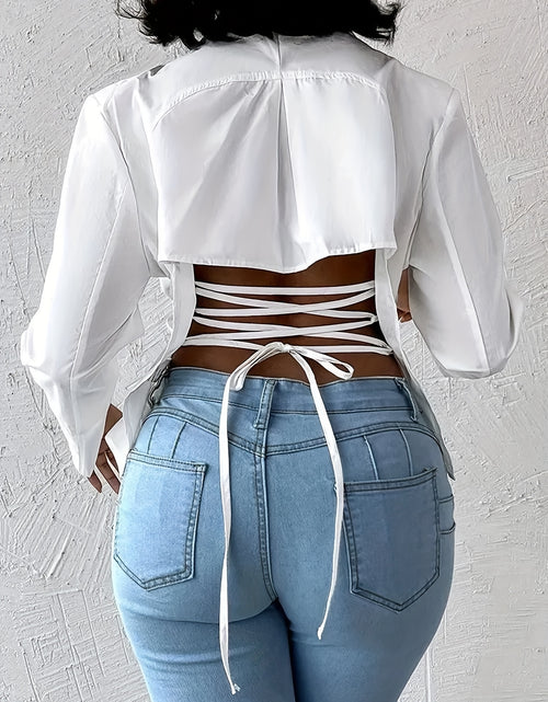 Load image into Gallery viewer, A Stylish And Elegant Long-Sleeve Blazer Top with a Back Tie Design.