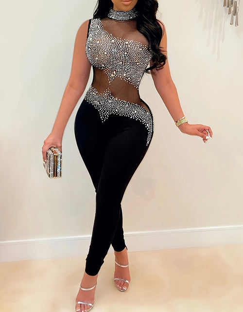 Load image into Gallery viewer, Casualvista Women'S Sexy Elegant Rhinestone Mesh See-through Bodycon Jumpsuit Party Club Night Outfit