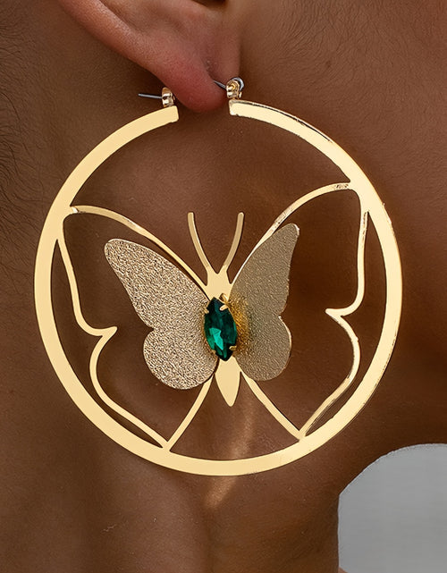 Load image into Gallery viewer, Golden Tone Alloy Butterfly Hoop Earrings for Women -  Hypoallergenic Stainless Steel Posts,