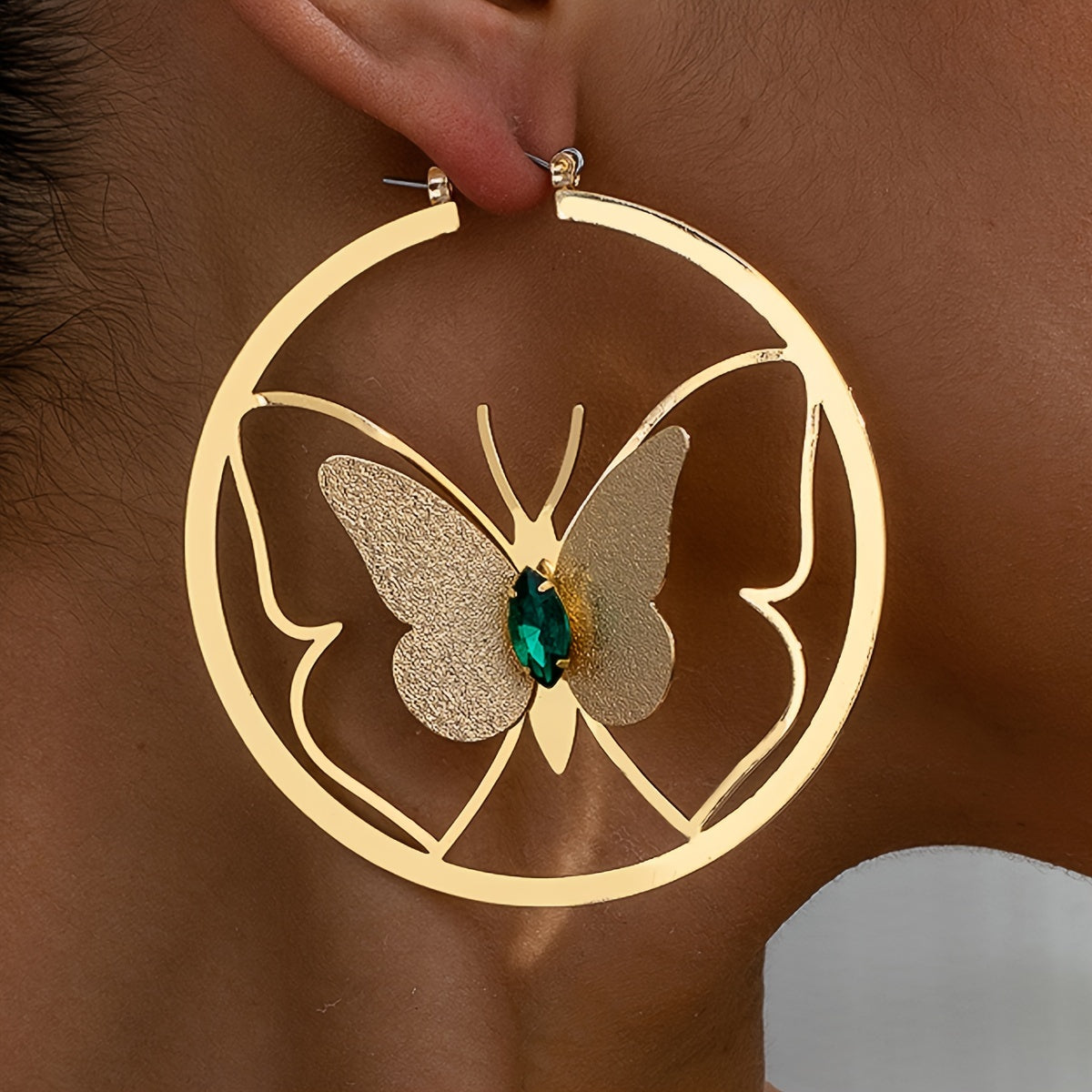 Golden Tone Alloy Butterfly Hoop Earrings for Women -  Hypoallergenic Stainless Steel Posts,