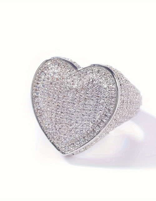 Load image into Gallery viewer, Hip-Hop Style Ring Inlaid with Sparkling Cubic Zirconia,  Heart-Shaped Ring,