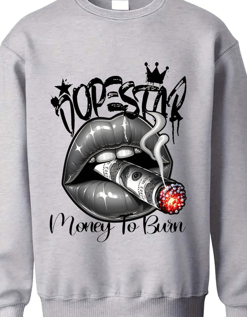 Load image into Gallery viewer, Single-sided Printing Round Neck Sweater, Money Burning Graphic Printing Retro Sweater, Loose Casual, Autumn And Winter Comfortable Wearing Sweater For Men