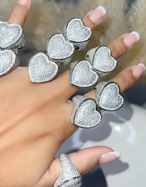 Load image into Gallery viewer, Hip-Hop Style Ring Inlaid with Sparkling Cubic Zirconia,  Heart-Shaped Ring,