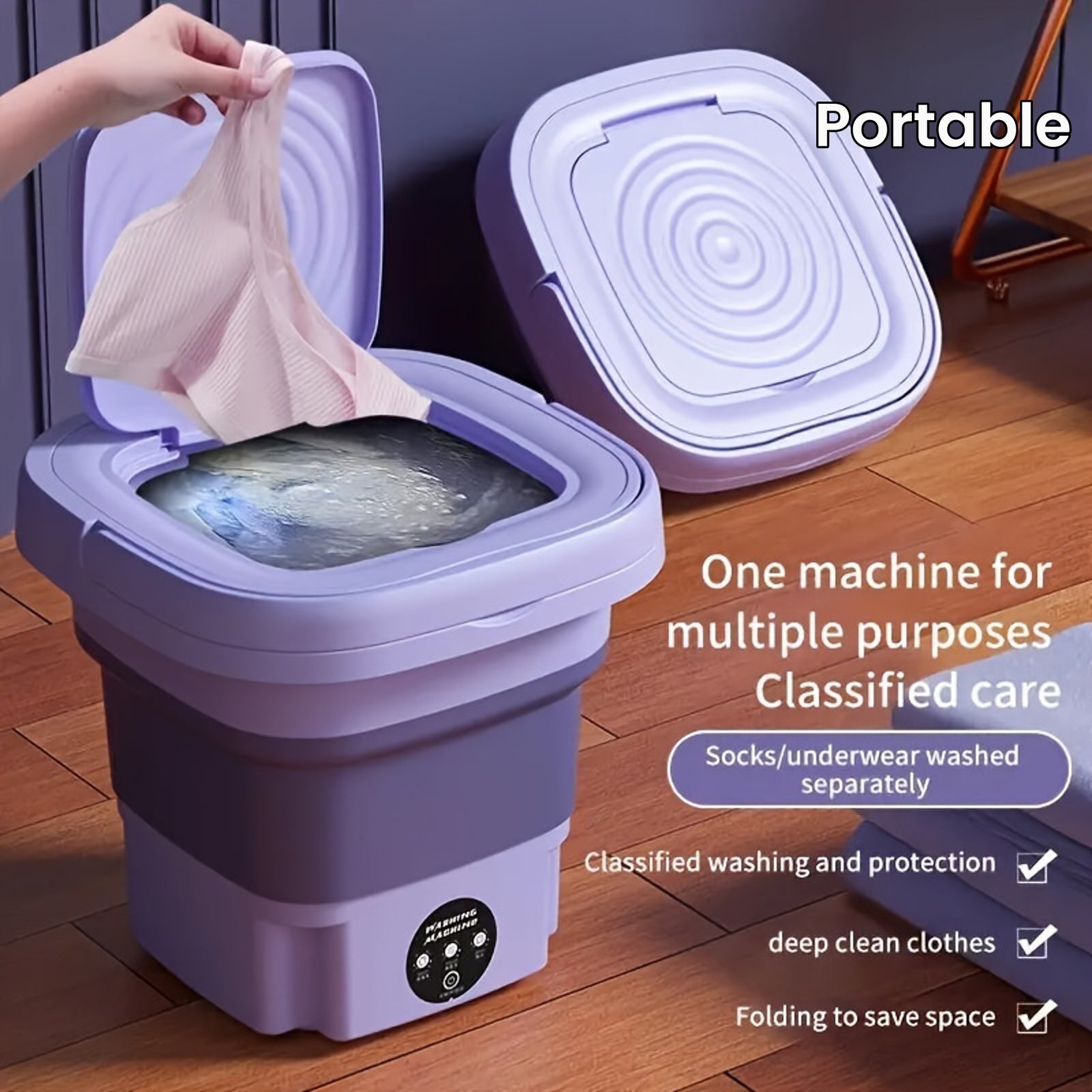 1pc Portable Mini Washing Machine - 8L High Capacity, 3 Deep Cleaning Modes, Perfect for Underwear, Apartments, Camping, Travel, RVs, and Laundry Rooms