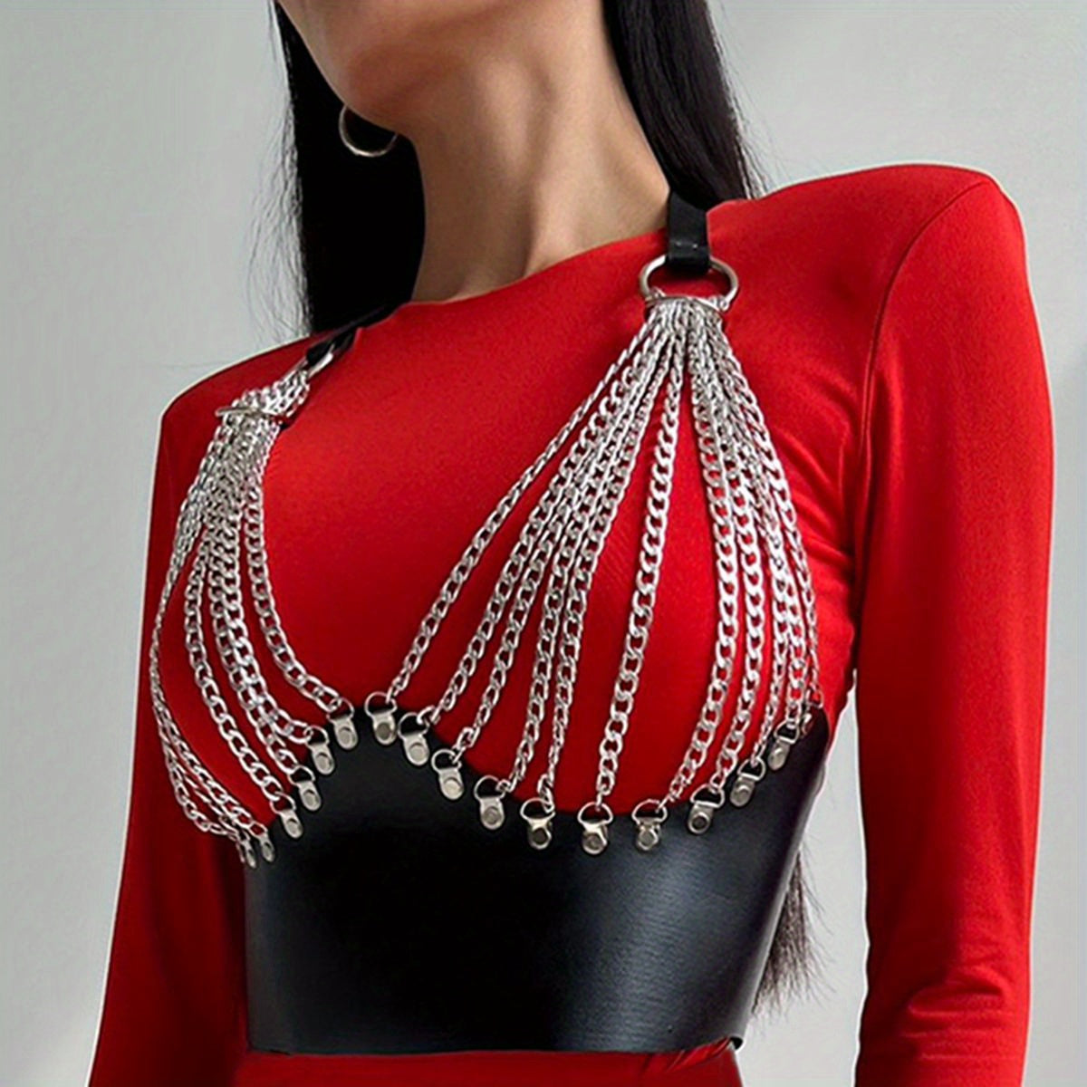 Women's Fashion Chest PU Chain Belt Gothic Style Chain Bra Multi-layer Chain Decoration
