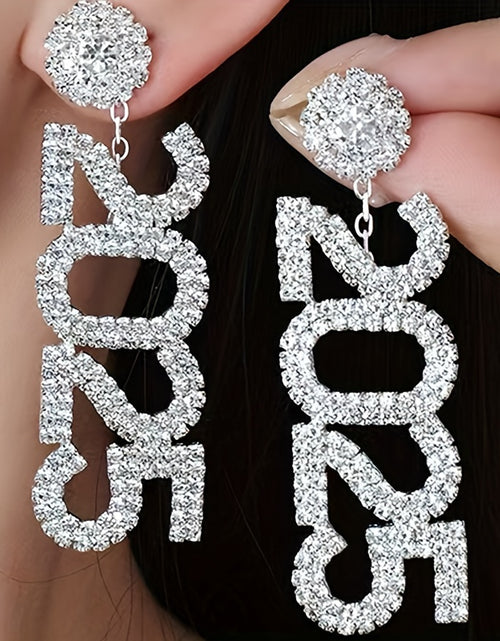 Load image into Gallery viewer, Luxurious 2025 Rhinestone Earrings - Elegant Number Tassel Dangle Jewelry for Women
