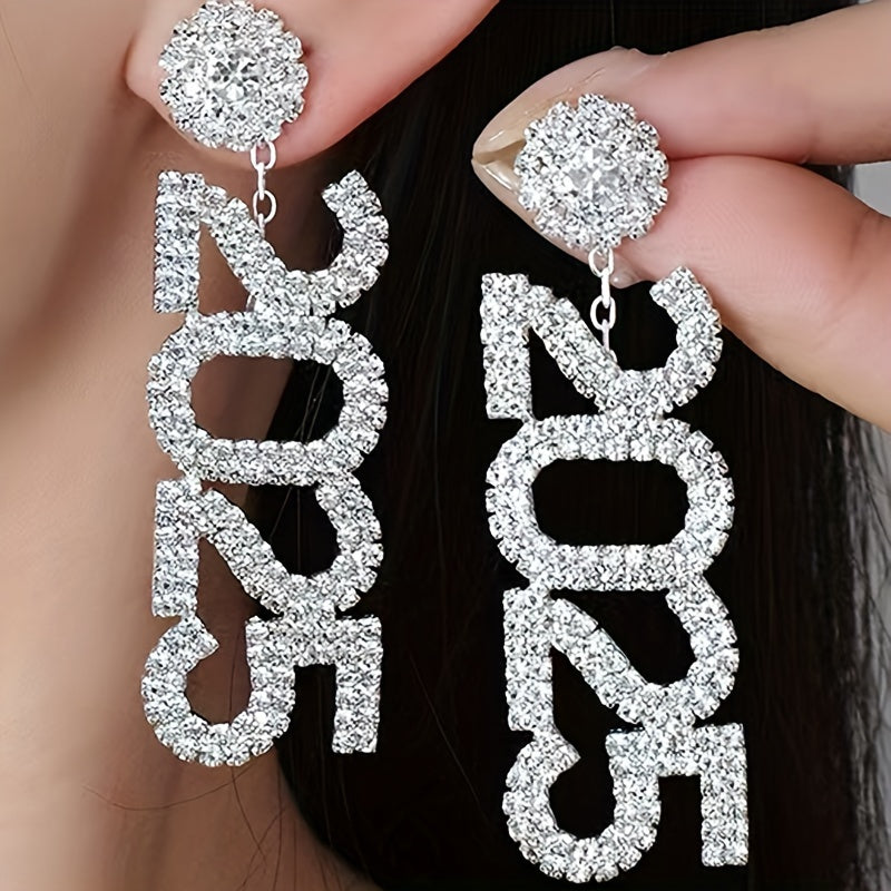 Luxurious 2025 Rhinestone Earrings - Elegant Number Tassel Dangle Jewelry for Women