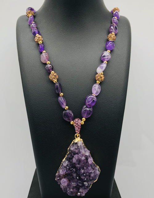 Load image into Gallery viewer, 1pc Long Chain Necklace Featuring a Stunning Amethyst Pendant, Elegant and Sophisticated Jewelry for Everyday Wear