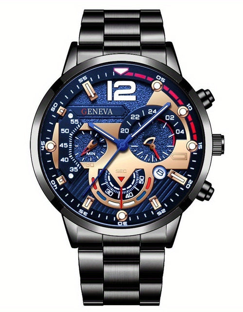 Load image into Gallery viewer, 4pcs Men Stainless Steel Watch & Jewelry Set - Quartz Watch, Bracelet, Necklace, Ring With Gift Box - Versatile For Casual & Formal Occasions -