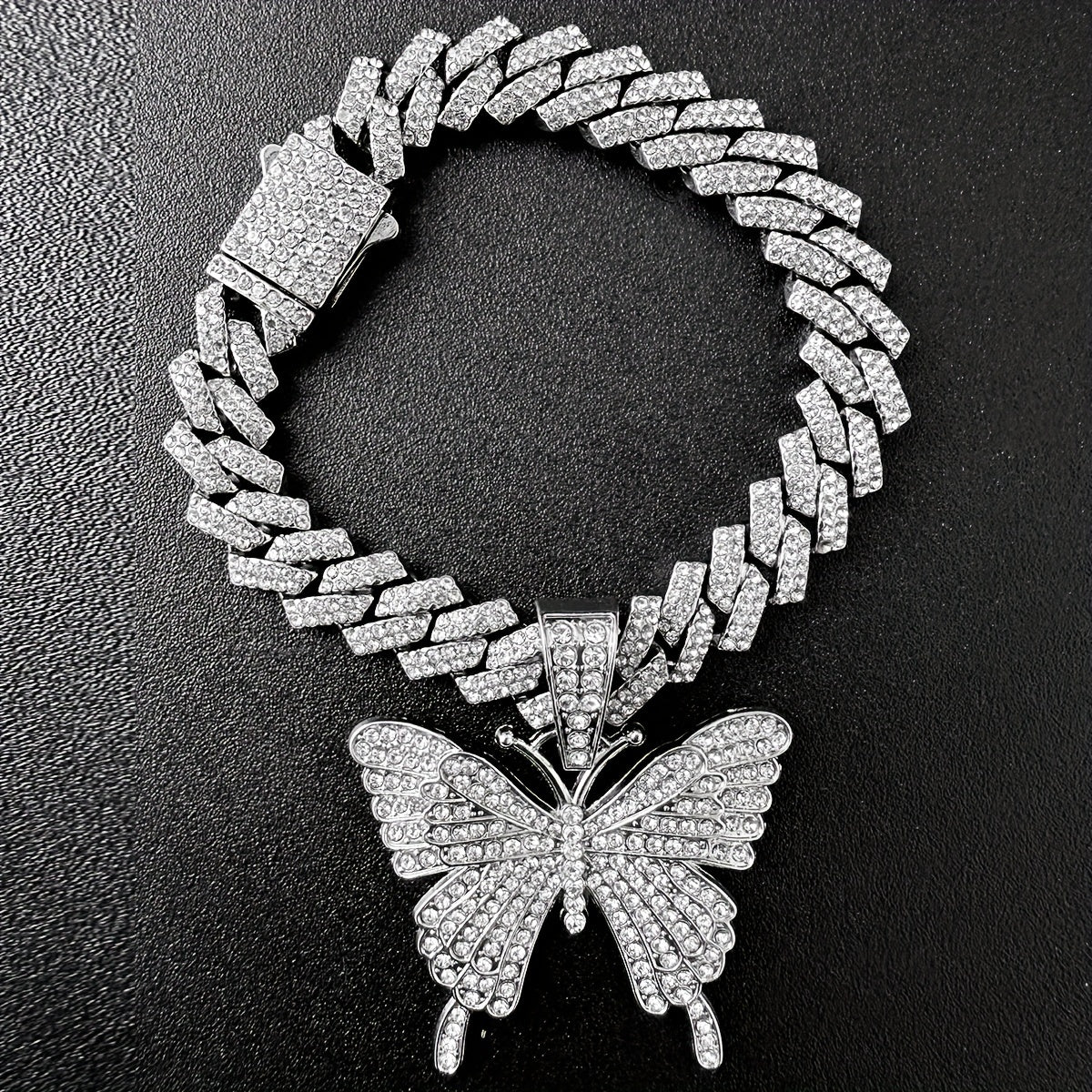 Shimmering Butterfly Rhinestone Anklet - Chic Cuban Link Chain for Women