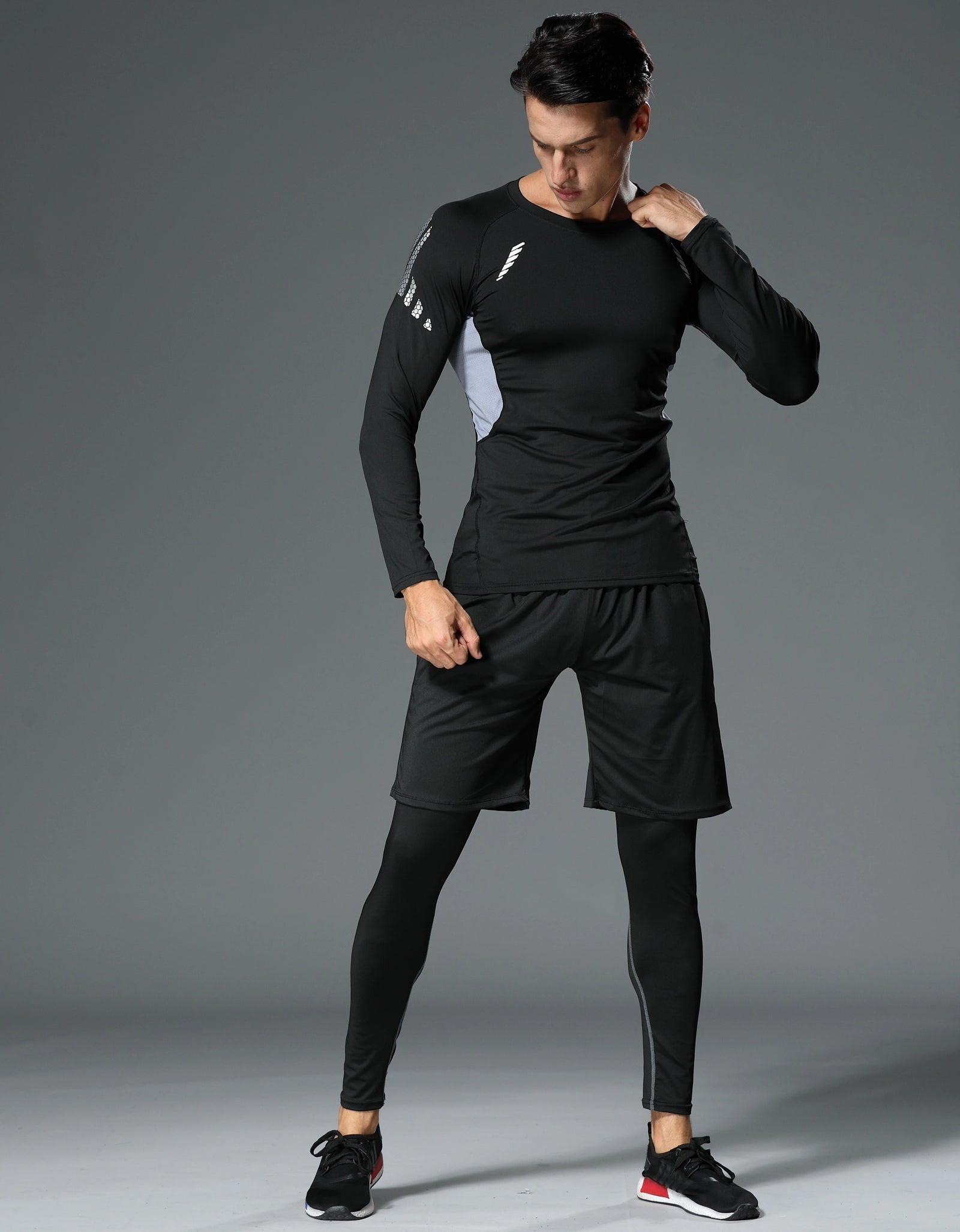 Quick-Dry Athletic Set 3pcs ,Polyester Sports Kit with Crew Neck Top & Leggings, Medium Stretch Knit Fabric, for Running, Training, Basketball, Tennis, Golf, Cycling