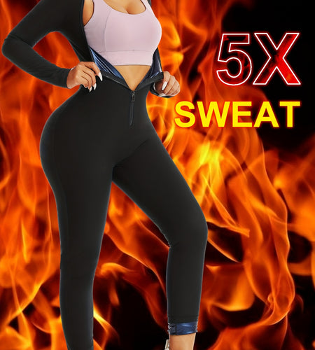 [Workout Jumpsuit] Women's Full-Zip Long Sleeve & Pants Workout Jumpsuit - Full-Body Bodysuit with Tummy Control, Sweat-Wicking Gym Suit for Running, Sauna, Spa, Swimming - Machine Washable Athletic One-Piece (No Underwear Ne