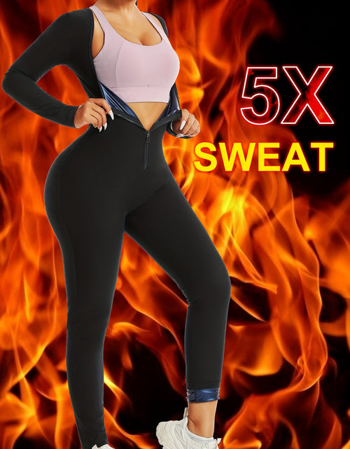 Load image into Gallery viewer, [Workout Jumpsuit] Women&#39;s Full-Zip Long Sleeve &amp; Pants Workout Jumpsuit - Full-Body Bodysuit with Tummy Control, Sweat-Wicking Gym Suit for Running, Sauna, Spa, Swimming - Machine Washable Athletic One-Piece (No Underwear Ne
