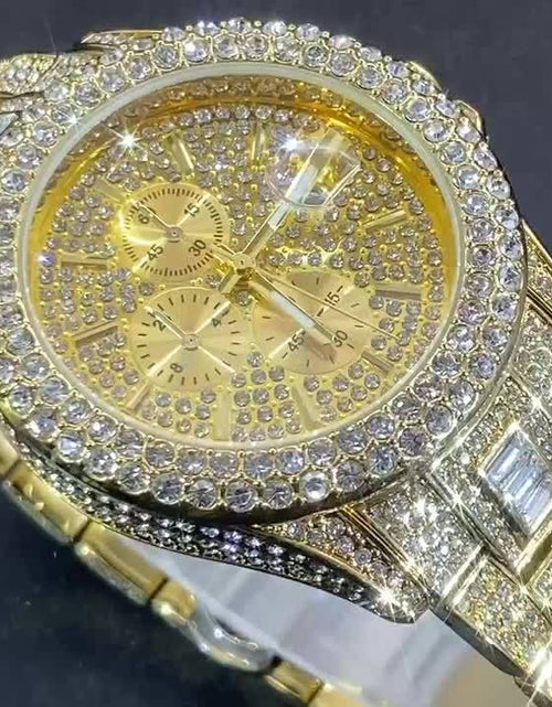 Load image into Gallery viewer, New Luxury Men Bedazzle Watch Automatic Date Fashion Waterproof Quartz Watch Men Hip Hop Iced Water Rhinestone
