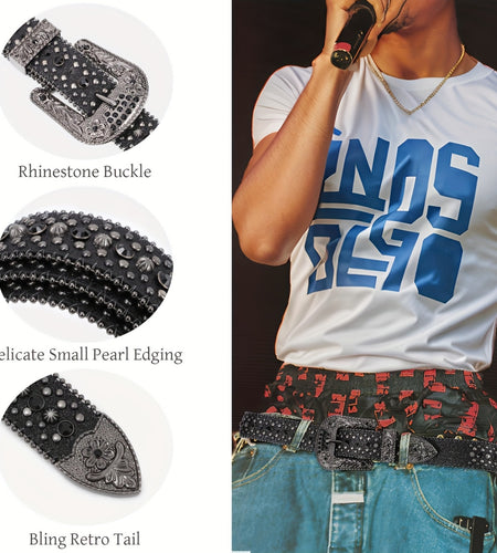 Fashionable Rhinestone Waist Belt, Faux Leather, Smooth Buckle, Unique Creative Design