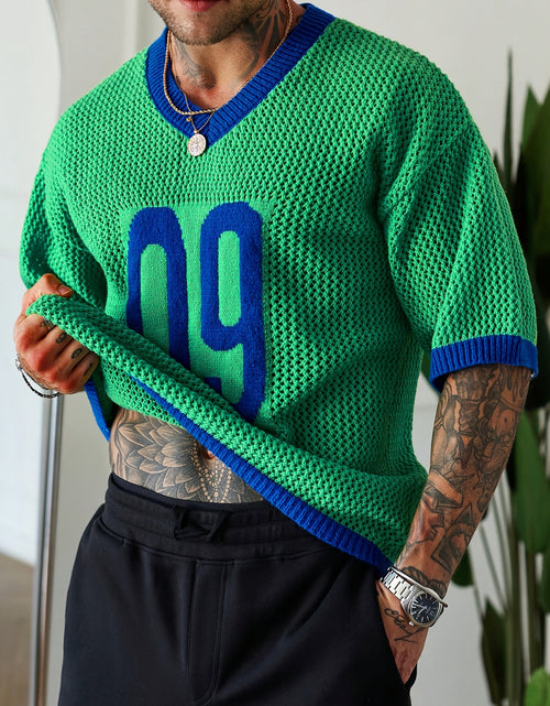 Load image into Gallery viewer, Men Vintage Style Knit Jersey - Loose Fit, Short Sleeve, V-Neck Pullover Fashionable
