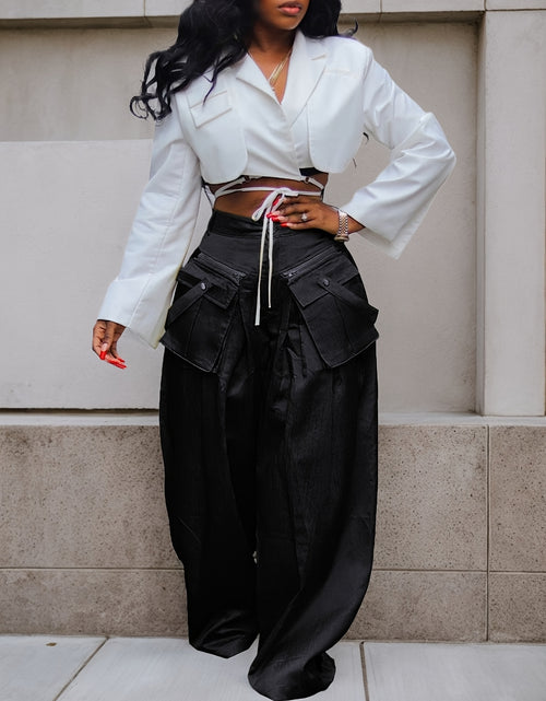 Load image into Gallery viewer, Women&#39;s High-Waisted Wide Leg Cargo Pants with Detachable 3D Pockets &amp; Side Zipper Pockets - Lightweight Stretch Polyester-Spandex Blend, Loose Fit Solid Color Trousers
