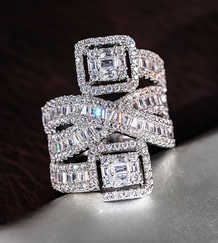 Multi-Layer Synthetic Zirconia Ring Intricately Set for Engagements Weddings Daily Wear Casual Parties Stylish Jewelry Gift