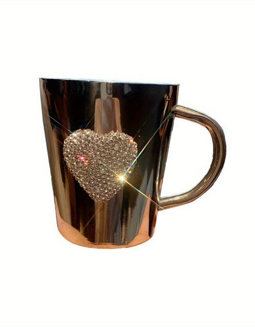 Load image into Gallery viewer, 1pc Diamond-Studded Heart-Shaped Stainless Steel Coffee Mug - 304 Stainless Steel, Portable Travel Cup with Sparkling Diamond Accents, Elegant Gift for Coffee &amp; Tea Lovers
