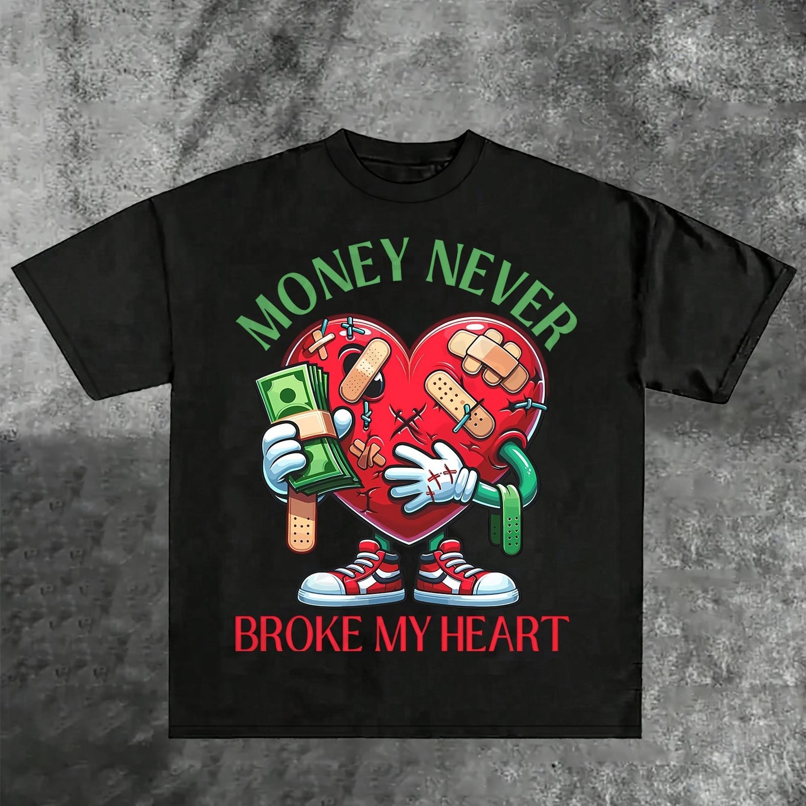 [Cotton T-shirt] Cotton Unisex Loose Style Money Never Broke My Heart, Men's Round Neck Short-sleeved Casual T-shirt