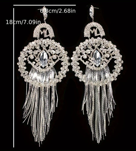 Elegant & Bold Oversized Tassel Drop Earrings - Glamorous Queen-Inspired Fashion Accessory with Sparkling Rhinestones, Stainless Steel Posts, Novelty Earrings for Parties and Everyday Glam