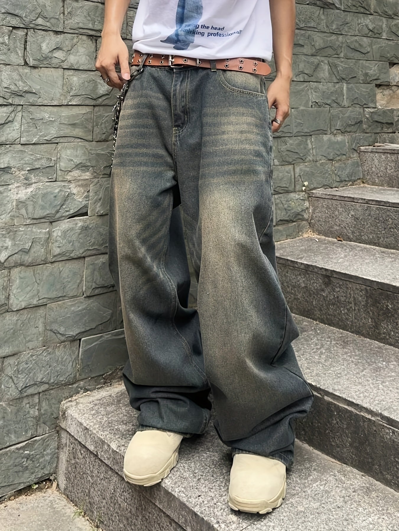 Men Casual Loose Fit Jeans, 90% Cotton 5% Polyester 5% Viscose Blend, Solid Color Washed Denim, All-Season Non-Stretch Woven Fabric, Regular Length, All season Pants | Stylish Casualwear | Non stretch Denim