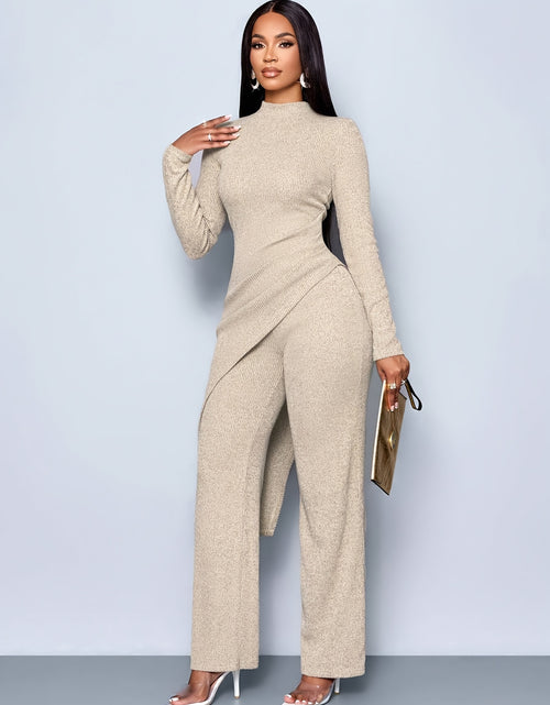 Load image into Gallery viewer, Ladies&#39; Elegant Minimalist Asymmetrical  High-Neck Shirt Long Pants Set
