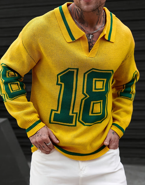 Load image into Gallery viewer, Men Basketball-Inspired Knit Pullover Sweater, Geometric Pattern Long Sleeve Casual sports knit tops, Men&#39;s autumn and winter knitted pullover.
