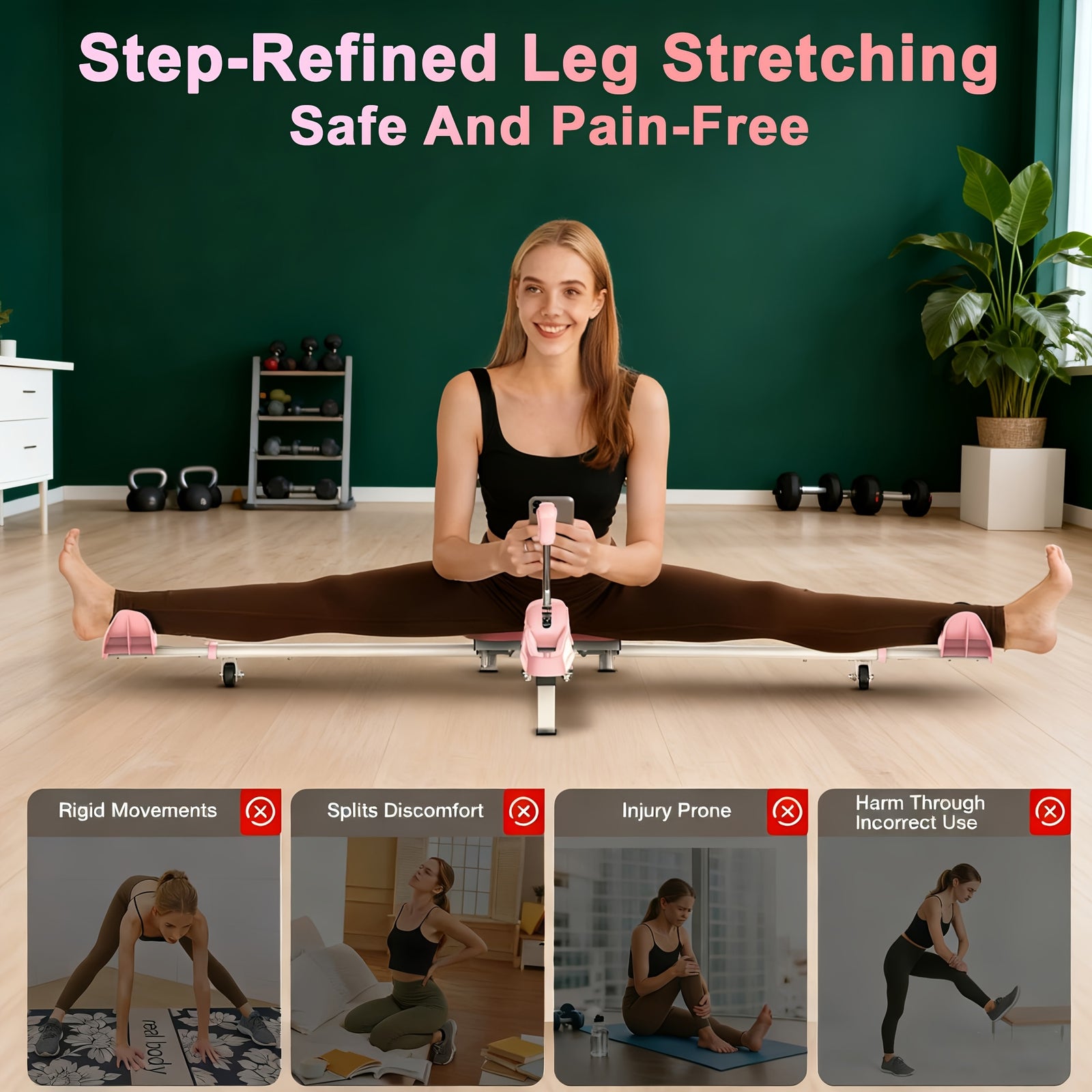 Leg Split Machine, Heavy-Duty 440LBS Capacity Adjustable Home Gym Equipment, Sturdy Construction Non-Slip Base Plate, for Women's Yoga Dance Ballet Martial Arts Squats Core Workouts, Full-Body & Leg Strength Training