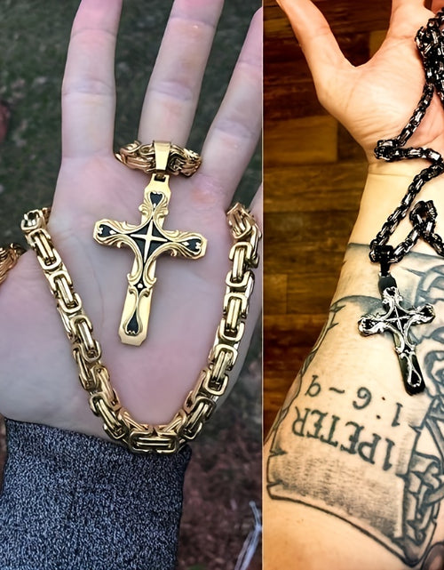 Load image into Gallery viewer, Men Stainless Steel Cross Necklace Set 2pcs Cuban Chain with Cross Pendant Retro Fashion Jewelry for Men

