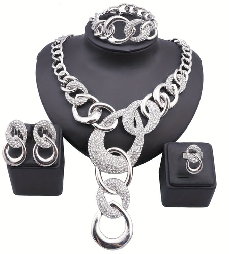 Jewelry Set For Ladies A Fashion Rhinestone Colored Tassel Necklace Bracelet Earrings Ring Jewelry Set For Ladies Prom Party Wear, Gifts For Women