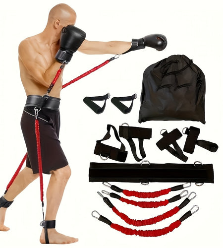 [150 Lb Resistance Belt Kit] 150 Lb Heavy Punch Resistance Belt Kit | 12pcs Resistance Ring, Full Body Workout, Improve Power/Speed/Agility | Boxing, Taekwondo, Indoor Fitness, Leg Training Equipment