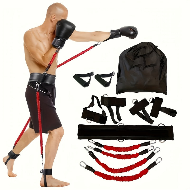 [150 Lb Resistance Belt Kit] 150 Lb Heavy Punch Resistance Belt Kit | 12pcs Resistance Ring, Full Body Workout, Improve Power/Speed/Agility | Boxing, Taekwondo, Indoor Fitness, Leg Training Equipment