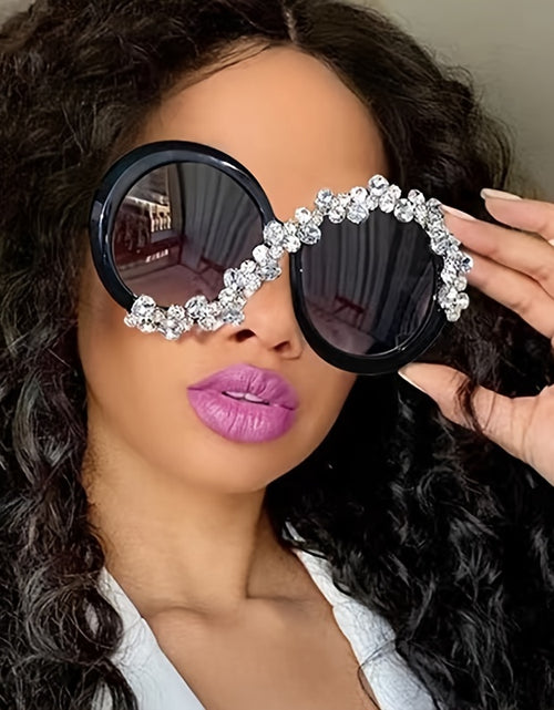 Load image into Gallery viewer, Women&#39;s Oversized Round Fashion Glasses | Composite Frame with Rhinestone Embellishments | Gradient Lenses | Sporty Street Style
