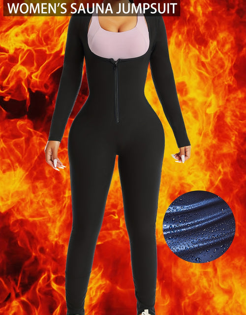 Load image into Gallery viewer, [Workout Jumpsuit] Women&#39;s Full-Zip Long Sleeve &amp; Pants Workout Jumpsuit - Full-Body Bodysuit with Tummy Control, Sweat-Wicking Gym Suit for Running, Sauna, Spa, Swimming - Machine Washable Athletic One-Piece (No Underwear Ne
