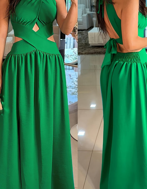 Load image into Gallery viewer, Sexy Backless Women&#39;s Evening Gown | Long Flared Skirt Formal Party Dress with Waist Cross Straps &amp; Open Back, Round Neck Spring Summer Casual to Formal Attire
